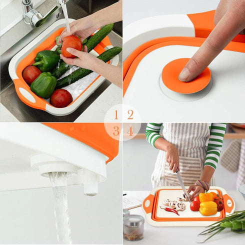 Collapsible Cutting Board, Foldable Chopping Board with Colander, Multifunctional Kitchen Vegetable Washing