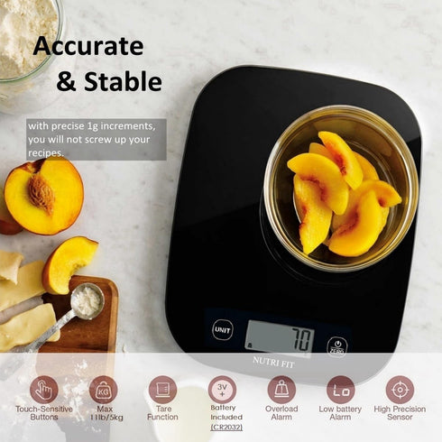 NUTRI FIT Digital Food Scale Kitchen 0.1oz Ultra Slim, Coffee Scale, Weighing for Ounces and Grams Accurate for Weight Loss, Baking, Dieting, Keto Cooking, Meal Prep, Black by NUTRI FIT