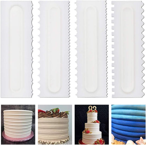4 Pcs/set Plastic Cake Scraper Decorating Tools, Sawtooth Comb, Mousse Butter Cream Icing Smoother for DIY Baking