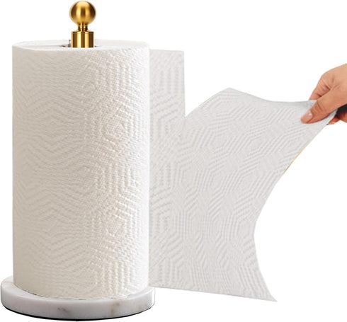 Gold Paper Towel Holder Countertop, with Weighted Marble Base for One-Handed Operation,