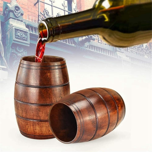 IUAQDP 2 Pieces Novelty Wood Barrel Shaped Wooden Drinking Beer Tea Cup, Home Decor Camping Cup
