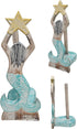 WorldBazzar Hand Carved Mermaid Star Fish Paper Towel Holder Wood Carving Nautical Statue