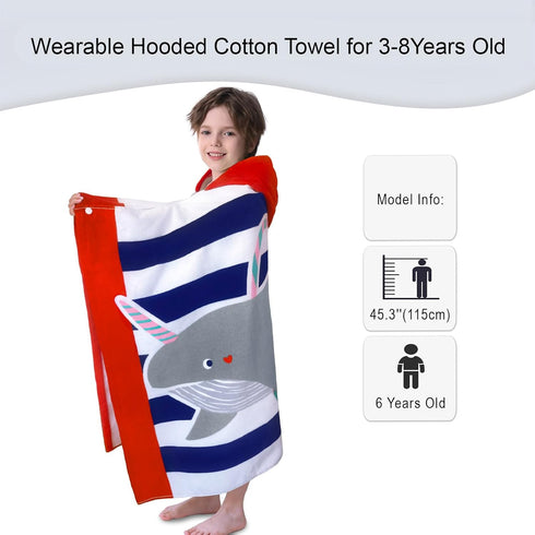 Kids,(3-8 30''X50),Absorbent 100% Swimming, VOOVA & MOVAS Hooded Beach Towel for Years, Cotton Towel Wrap for Boys