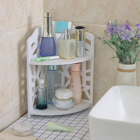 2-Tier HornTide Corner Shelf, Brief Fashion Organizer Storage Rack, for Cosmetic Doll Potted-Plant Vitamins Supplements