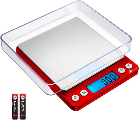 AMIR Upgraded Digital Kitchen Scale, 500g Mini Pocket Jewelry Scale with Back-Lit LCD Display, 2 Trays, Stainless Steel