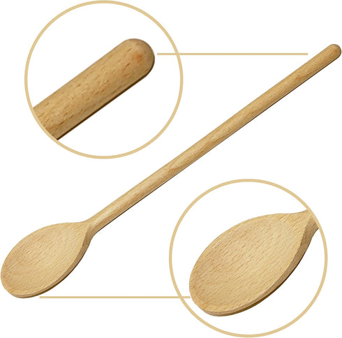 10 Inch Long Wooden Spoons for Cooking, Oval Wood Mixing Spoons for Baking, Set of 3 Natural Beechwood