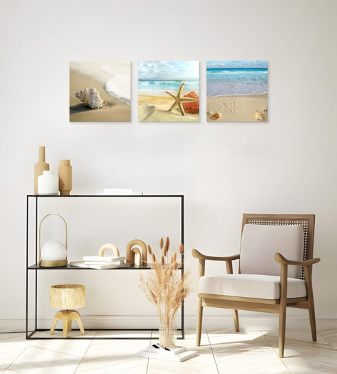 NAN Wind Beach Ocean Canvas Prints, Contemporary Abstract Seascape Pictures on Canvas Wall Art, Stretched and Framed