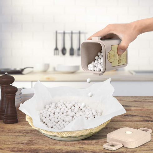 Ceramic Pie Weights, Reusable 10mm Baking Beans for Pie Crust Weights with Wheat Straw Container