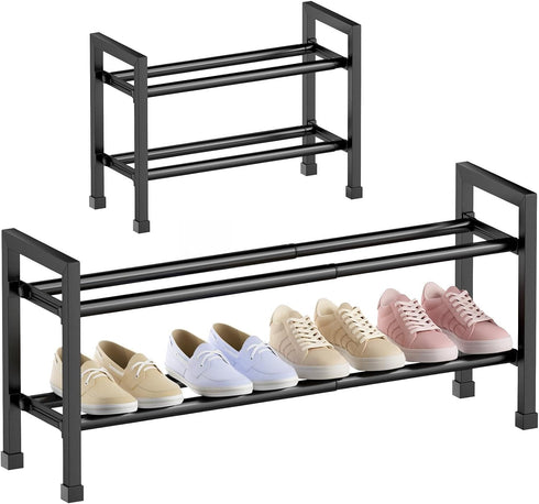 Abiglifty 2-Tier Expandable Shoe Rack,17"-33" Adjustable Shoe Rack for Closet,Metal Shoes Shelves