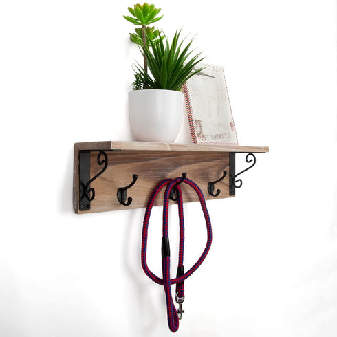 Spiretro Wall-Mounted Coat Hook Rack with Shelf - Set of 2, Rustic Wood Grey Organizer