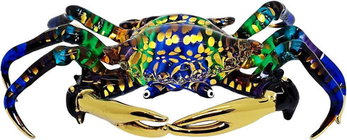 6" WitnyStore Blue Rainbow Crab Artistic Blown Glass Figurine Premium Hand-Blown Statue Tabletop Decoration Unique
