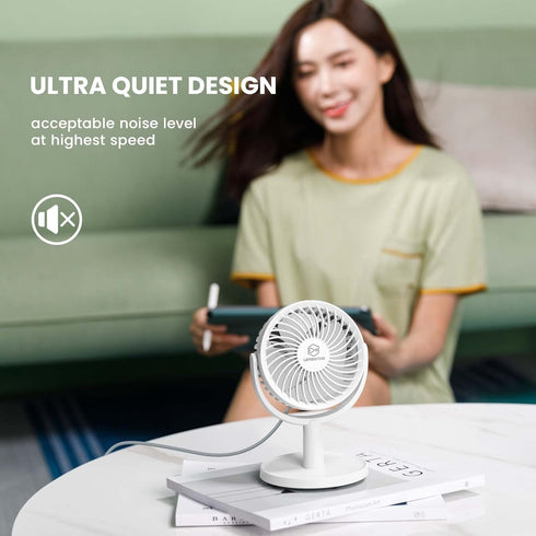 4 Inch Strong Desk Fan, 4 Speeds, Quiet, 310 Rotation, Detachable, Lightweight, Easy to Clean, Mini USB Fan for Home,
