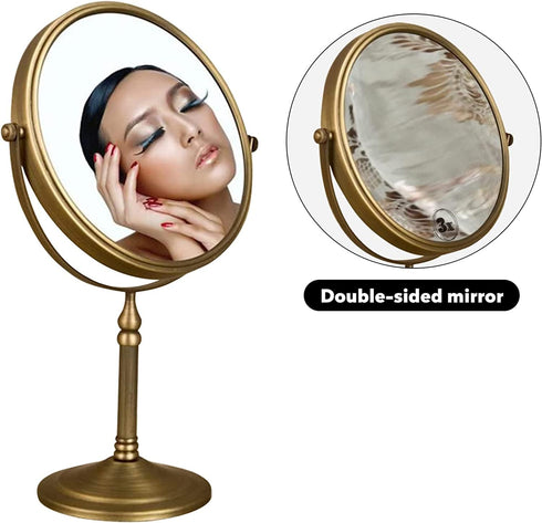 Leyden Antique Brass Makeup Mirror - 3X Magnifying Vanity Mirror, Double Side 7.8 Inch for Bathroom
