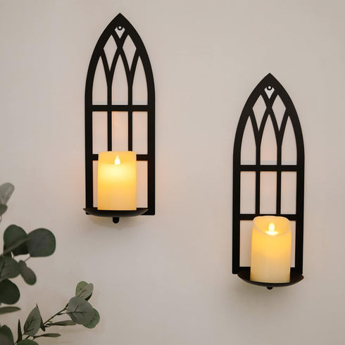 15.8'' Set Set 2 HPC Decor Candle Sconce of Two- Black Metal Candle Wall Sconces- Wall Sconce Candle Holder - Sconces