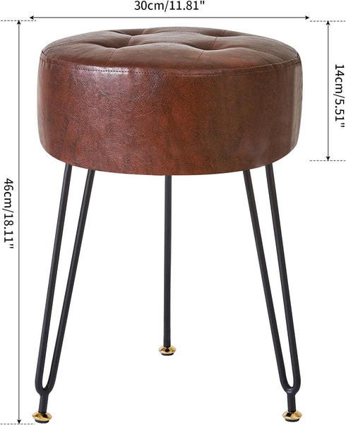 LG-31Z IBUYKE Faux Leather Round Footrest Stool, Makeup Vanity Stool Side Table, PU Dressing Table Seat, Pouf Couch