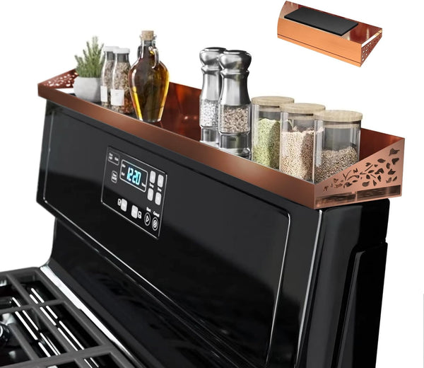 Copper Magnetic Spice Rack Shelf, 30" Length Over the Stove Organizer for Kitchen Seasoning Storage, Brushed Copper