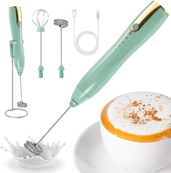 Powerful Handheld Milk Frother - Rechargeable Electric Foam Maker, Whisk Drink Mixer for Latte, Cappuccino, Matcha