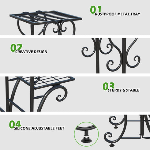 YisanCrafts 4 Tier Plant Stand Indoor Outdoor, Metal Plant Shelf Flower Pot Holder Display Racks - Wrought Iron Corner