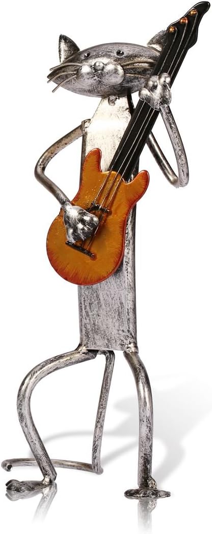 Too-arts A Playing Guitar Cat Metal Sculpture, Iron Statue Handwork Handicrafts, 3 Funny Design