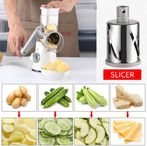Cambom Rotary Cheese Grater Hand Crank Shredder for Fresh Cheese, Vegetables, Nuts, with Non-slip Suction Base and Free
