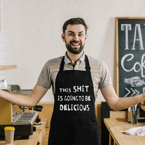Aprons for Men, Funny Kitchen Cooking Apron, Perfect Husband Birthday Gift for BBQ, Baking, Father's Day