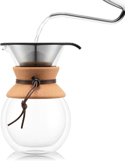 34oz Bodum Pour Over Coffee Maker, High-Heat Borosilicate Glass with Reusable Stainless Steel Filter and Double Wall