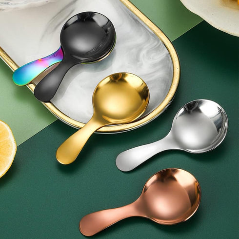 6PCS Stainless Steel Dessert Tasting Spoons, Short Handle Thickened Small Round Spoon for Home Kitchen Restaurant