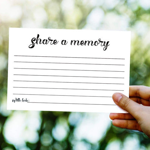 50 Share a Memory Cards, 4x6 Inch, Going Away Party Decorations, Funeral Guest Book for Celebration of Life
