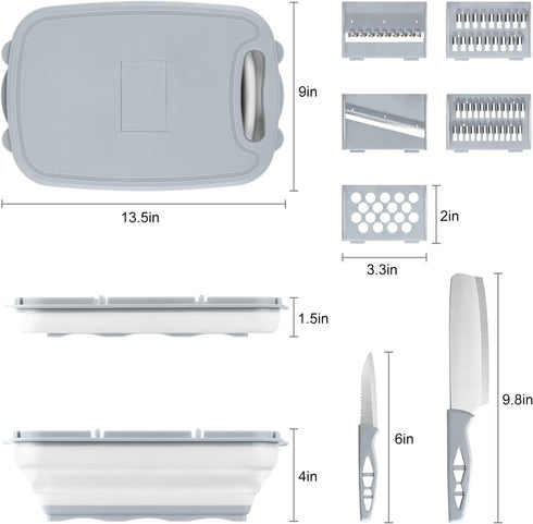 Gintan 9-in-1 Collapsible Camping Cutting Board with Colander, Gifts for Campers, Gray
