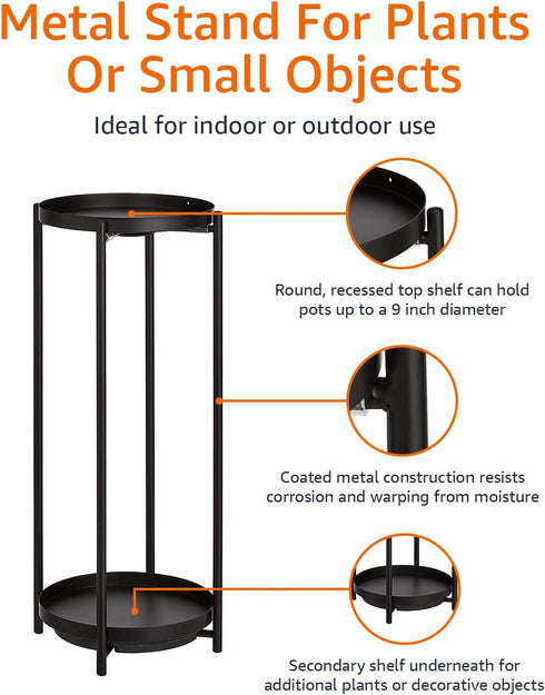Amazon Basics Two-Tier Indoor Outdoor Metal Round Plant Stand for Multiple Plants, Rustproof Flower Holder with Plant