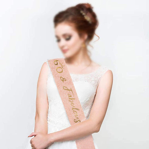 Rose Gold Birthday Sash Crown, 60 & Fabulous Sash and Tiara for Women, 60th Birthday Party Favor Supplies