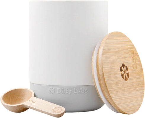 Dirty Labs | Refillable Ceramic Canister with Wooden Lid | Powder Laundry