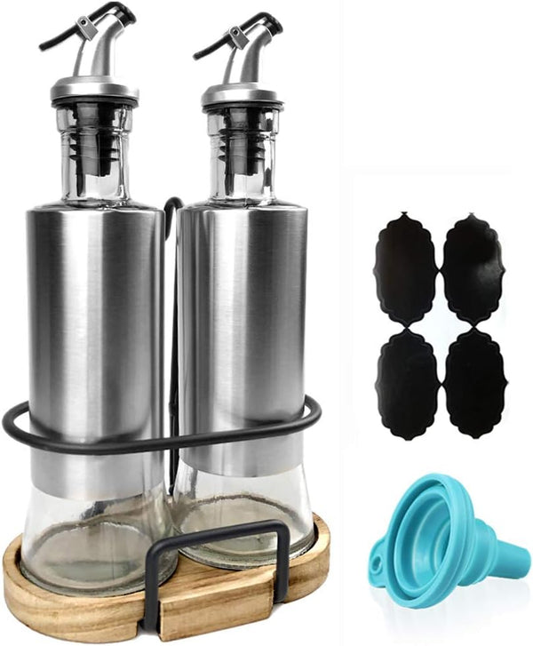 Upra Olive Oil and Vinegar Bottle Set, 2-piece Container Set with Rack