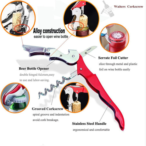 Professional Waiter Corkscrew Wine Openers Set, 4 PCS, Heavy Duty Stainless Steel Hinges for Bartenders