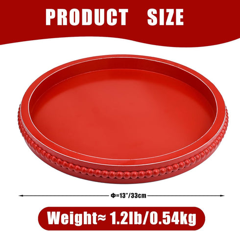 Counter, Hrastany Red Round Wood Decorative Ottoman Tray for Coffee Table Kitchen Living Room, Handcrafted Wooden