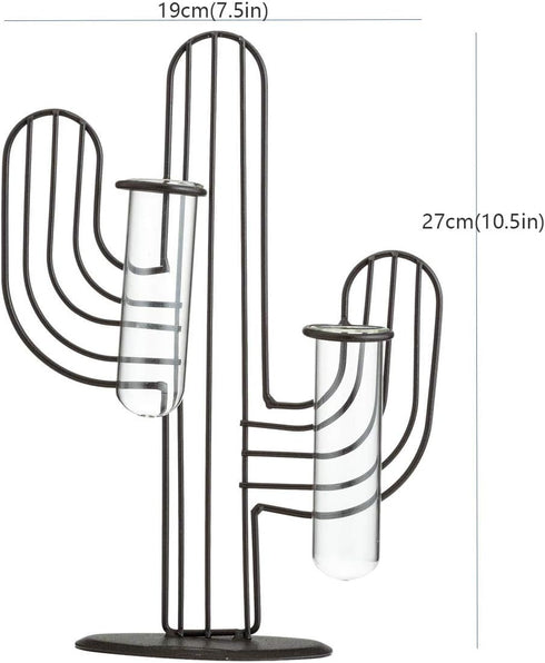 TJ Global Cactus Double Test Tube Vase Planter Holder, Plant Terrarium, Propagation Station, Metal Stand