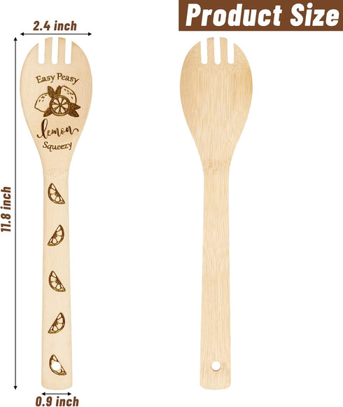 5Pcs Lemon Wooden Cooking Spoons Set - Summer Lemon Theme Kitchen Utensils, Natural Non-Stick Carve Burned Bamboo Spoon