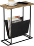 21-Inch MyGift Modern Narrow Living Room End Table with Solid Burnt Wood Tabletop and Black Metal Frame, Bedroom