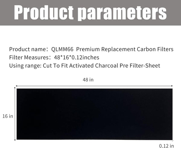 Activated Charcoal Hepa AC Vent Filter Replacement - Carbon Fabric Filter 16" x 48" x 0.12"