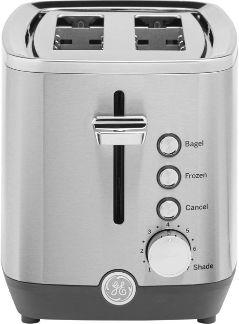 GE 2 Slice Stainless Steel Toaster, Extra Wide Slots for Toasting Bagels, 7 Adjustable Shade Settings, 850 Watts