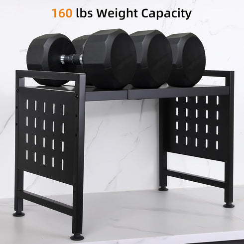Extendable 2 Tier Microwave Oven Rack - Adjustable Shelf for Kitchen Countertop with 4 Hooks and Pot Lid Support