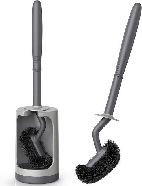 HAMITOR Toilet Bowl Brush Holder Set, Curved Design with Holder for Deep Cleaning, Compact Hidden Scrubber, Gray