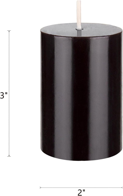 Mega Candles 6 pcs Unscented Solid Black Pillar Candles, Hand Poured Premium Wax, 2"x3"