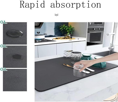 Coffee Dish Drying Mat, Absorbent Non-slip Kitchen Counter Mat (Gray Marble, 16*24)