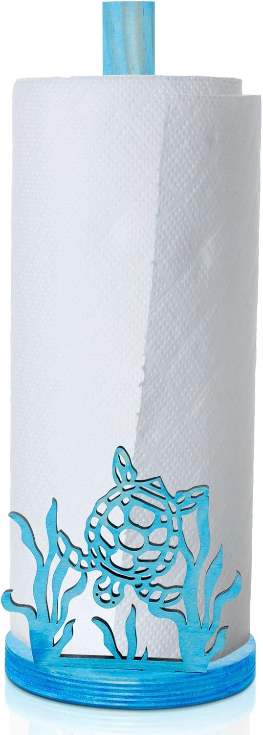 Remerry Turtle Paper Towel Holder Blue Room Decor Wooden Sea Turtle Seaweed