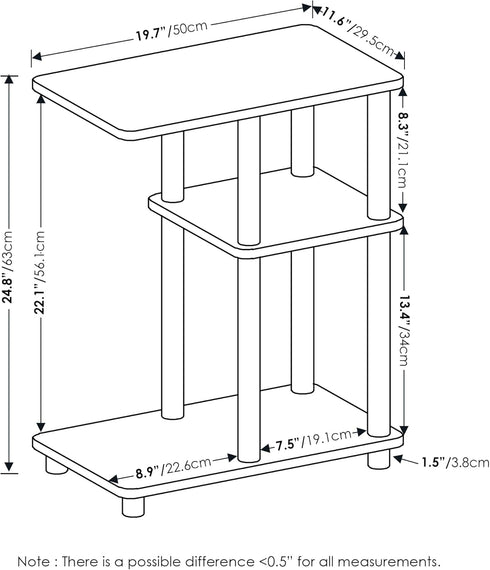 3-Tier Espresso/Black C-Shape Side Table with Shelving