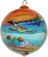 Collectible Hawaiian Glass Ornament, Hand Painted Sea Turtles in the Sunset with Gift Box