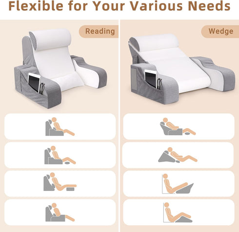 5PCS 2 1 19 Reading Pillow for Sitting in Bed Adult, in Foldable Back Wedge Pillow for Sleep, Ergonomic Back Support
