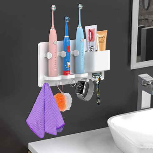 simpletome Adhesive Electric Toothbrush Holder, Wall Mounted Razor Hanger Bathroom Organizer (White)