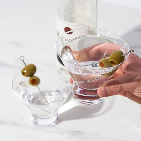 Viski Heavy Base Stemless Martini Glasses, Set of 2 - Premium Short Crystal Cocktail Glass Gift Set, 7.5 oz.